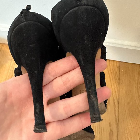 Fendi Mesh Sandals Peep-toe Criss-cross Straps Bow Accent Sz 37 Black Stilettos - Picture 10 of 13